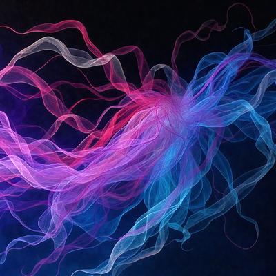 The primary subject of the image is a large, colorful, and abstract swirl. The swirl is composed of various colors, including blue, purple, and pink. The setting is a dark background, which contrasts with the vibrant colors of the swirl. The visual style of the image is a combination of digital art and illustration, creating a unique and eye-catching pattern. The overall atmosphere of the image is energetic and dynamic, with the swirl's colors and shapes evoking a sense